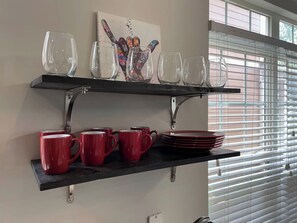 Wine and Caffeine, yes please. Fully stocked coffee bar below this pic.