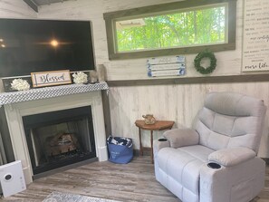 Massage Chair by the Cozy Gas Fireplace! 