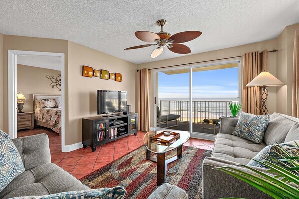 Welcome to Seawinds 301, the Bahamian condo—your direct oceanfront corner escape on Ormond Beach's peaceful no-drive beach