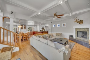 Living room 1: Main floor, Gas fireplace, Smart TV, Sonos sound system, patio access