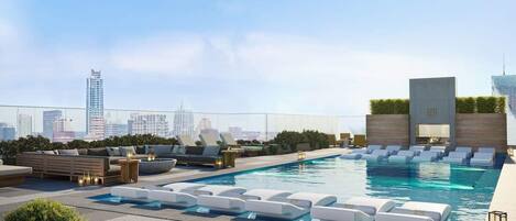 Rooftop pool with city views