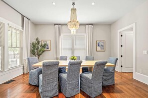 Where every dinner feels special, thanks to spacious seating for 8 and luxurious plush chairs.