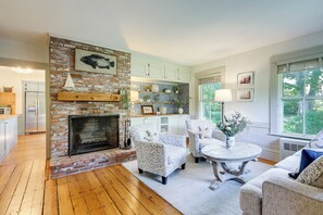 Living Room | 2-Story Home | Central Heating | Antique Wood Floors