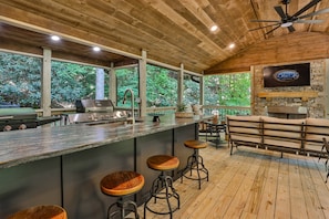 Fully Covered Outdoor Kitchen Living Area