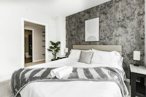 Bedroom 2 with comfortable King Bed and en-suite bathroom (walk-in shower)