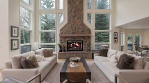 Cozy wood burning fireplace
