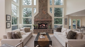 Cozy wood burning fireplace