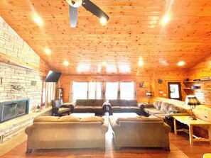 Wood burning fireplace in living room