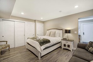Settle into the cozy studio layout featuring a plush queen bed, comfy couch, and Smart TV—ideal for relaxing after exploring Old Colorado City

