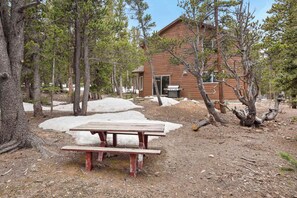 Step outside and fire up the grill for a true mountain cookout experience. With a dedicated BBQ area and picnic-style outdoor dining, it’s the perfect setup for enjoying good food, fresh air, and unbeatable views.