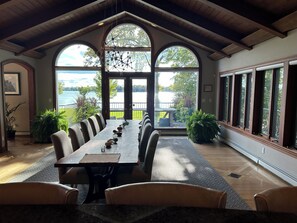 Dining room seating for 10-13. Great views of lake. Adjacent to gourmet kitchen.