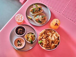 Grab coffee or tacos fast at Morningbird’s walk-up counter daily.