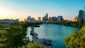 Bike, jog, or stroll Austin’s scenic Lady Bird Lake boardwalk trail.