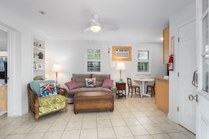 Unit B Living Room - Patio Access, Queen Sleeper Sofa + TV