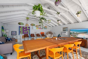 Entertainment Room- Shared Space- TV, Foosball, Lounge, Games + Beach Toys