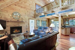 Spacious Main Level Great Room has modern amenities & tasteful cabin-chic decor.
