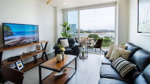 A comfy sitting area with a TV