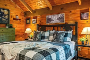 Sink into comfort and wake up refreshed in your cozy cabin retreat!
