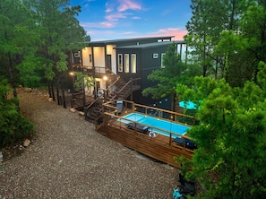 Brand new POOL! This 8x20 Container Pool has a surrounding deck, shallow sun shelf, and fun swim area with more amazing views of the Kiamichi Mountains.