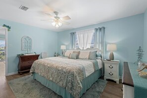 Beautiful bedroom with a king bed and plenty of storage