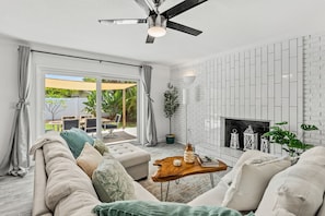 Sliding glass doors lead to the outdoor patio