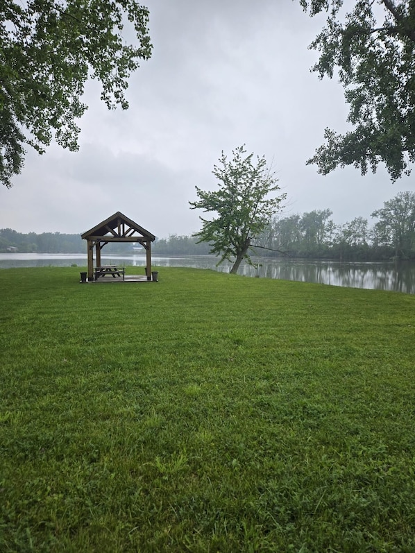 Backyard with pavilion and view