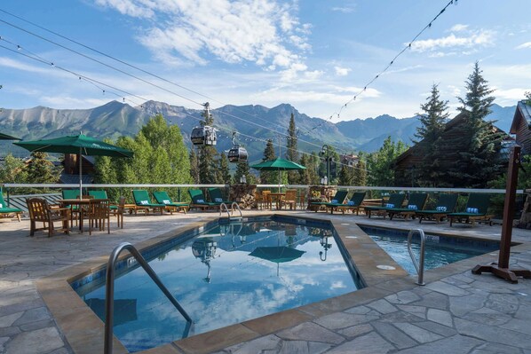 Exterior: Outdoor heated pool, 2 outdoor hot tubs 