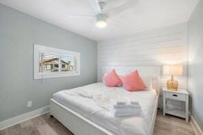 This bedroom has a king sized bed