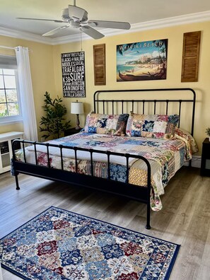Cozy king bed, coastal light & SoCal surf charm—wake up refreshed.