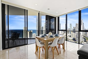 Share sumptuous meals with the family in this sophisticated dining area