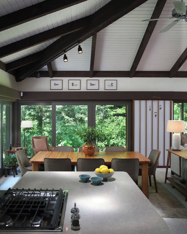 View from kitchen island into dining area.