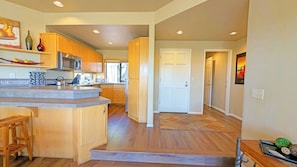 Just off the entrance is the Kitchen