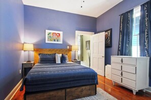 Middle room with memory foam queen bed, closet—semi-private, walk-through access to master suite (1)