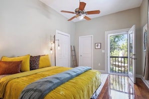 Private master with plush queen bed, en suite bath & direct access to your back yard and cowboy pool