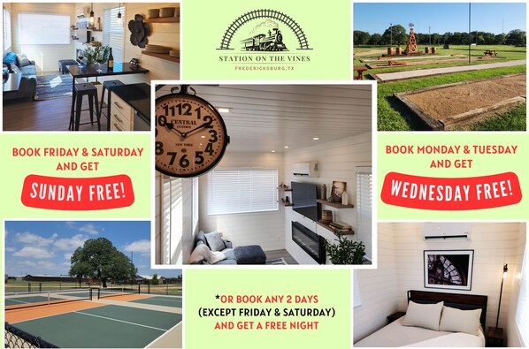 Enjoy a free night when you book any 2 nights (except Friday and Saturday)!