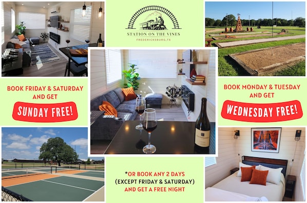Enjoy a free night when you book any 2 nights (except Friday and Saturday)!