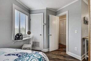 Bed area with desk