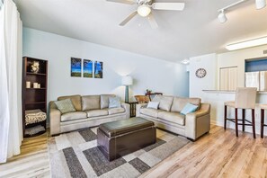 spacious living room seating
