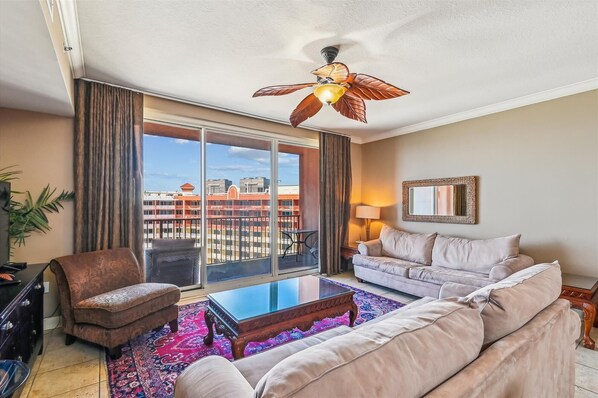 View onto balcony from living room