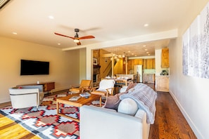 Living room with comfortable seating and smart TV