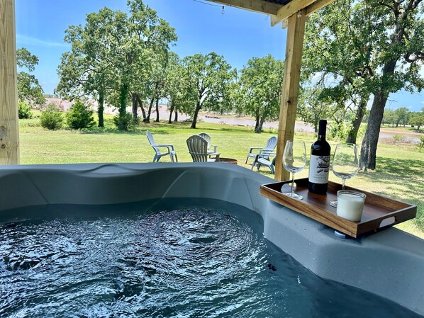   Relax in the hot tub with a glass of wine and the breathtaking view of Texoma lake