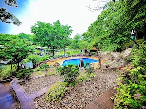 Descend to the inviting communal pool area at Lakefront Treetop Village, offering a refreshing oasis with stunning views of the lake and surrounding greenery.