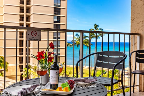 Sip your morning coffee on the lanai while enjoying fresh ocean breezes and beautiful views or Take in the Maui sunset or feel the gentle tradewinds from this peaceful outdoor spot.
