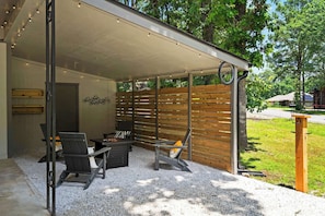 Including lounge chairs and firepit