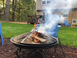 Enjoy s'mores or roast a hot dog on the fire!