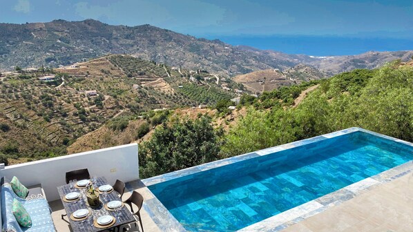 10x3 mtr saltwater infinity pool with breath taking views down to the coast