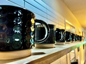 Enough mugs for everyone to enjoy a coffee or tea first thing in the morning.