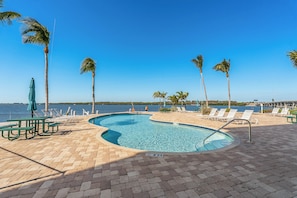 Heated pool overlooking the bay