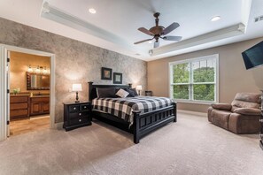 Huge master bedroom overlooks wooded back yard with very large ensuite bathroom