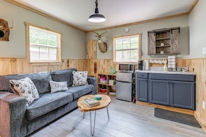 Living Room | Portable A/C Unit | Electric Fireplace | Free WiFi